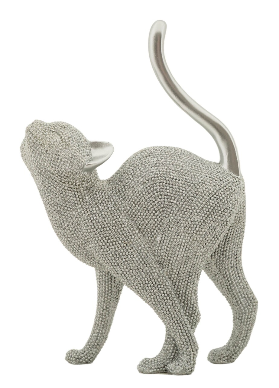 Statueta / figurina decorativa Cat Sparky, Mauro Ferretti, 17.5x9x26 cm, polirasina, argintiu - imagine 7